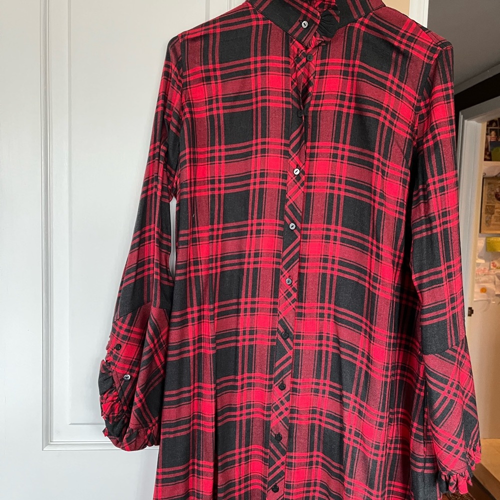 Soft Surroundings plaid high/low dress Sz L